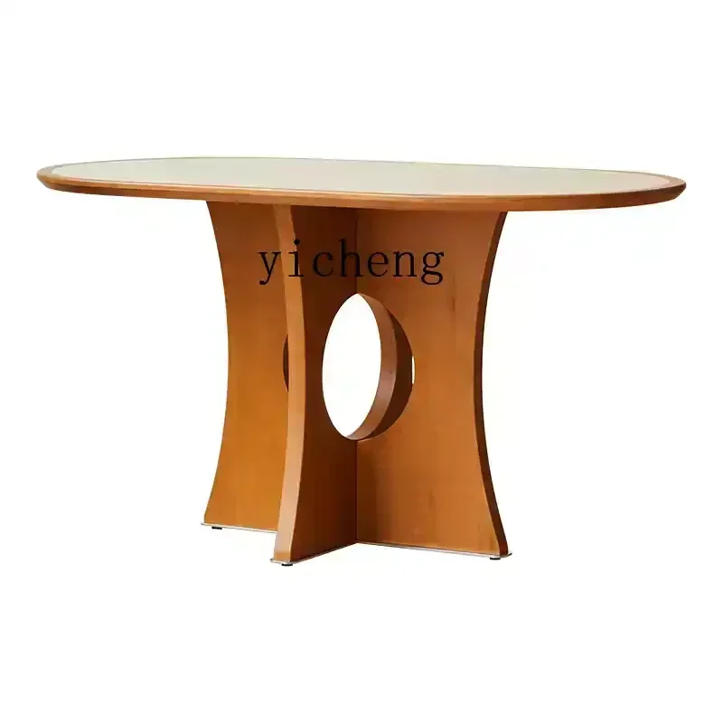 

XL Nordic retro solid wood rock slab dining table oval dining table and chair combination household dining table