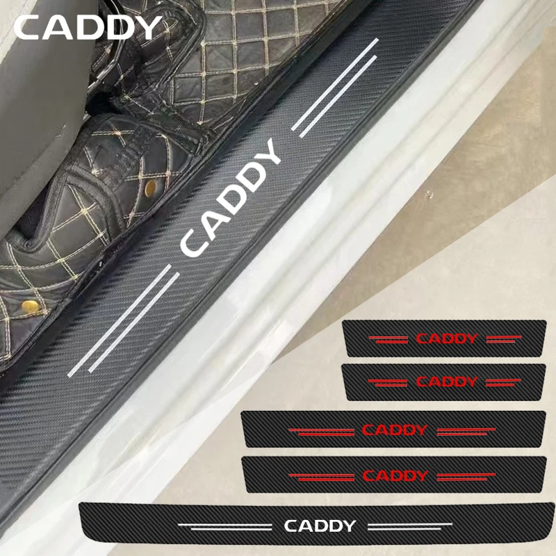 Carbon Fiber for Volkswagen CADDY Car Welcome Pedal Protection Stickers Front Rear Door Sill Anti Stepping Decorative Strips