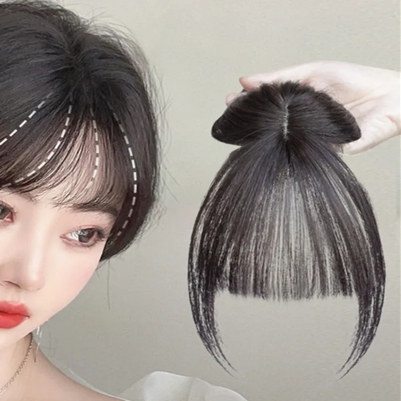 Fashion 3D Natural Invisible Seamless Air Bangs Wig Elegant French Fake Patch Synthetic Hair Piece for Girls Woman