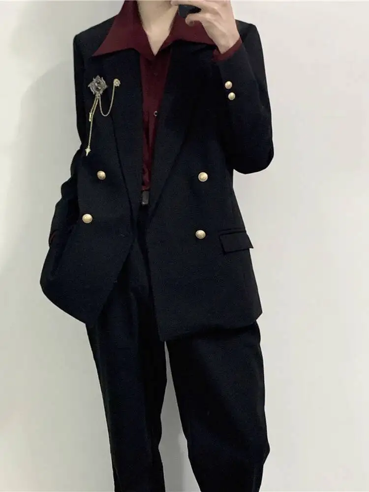 JK Red Double-Breasted Korean Suit Abstinence Campus Jacket Turn-Down Collar Shirt Couple Outfit Japanese Uniform Formal Coat