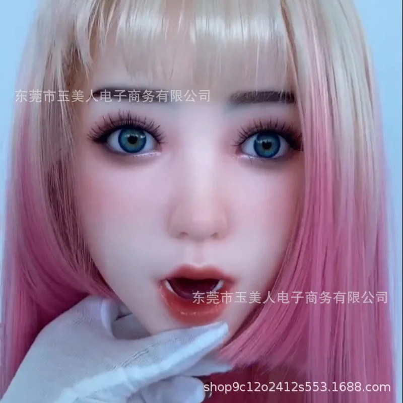 

Real Silicone Doll Head, Implanted Hair, Oral Tongue, Mouth Opening, M16 Screw