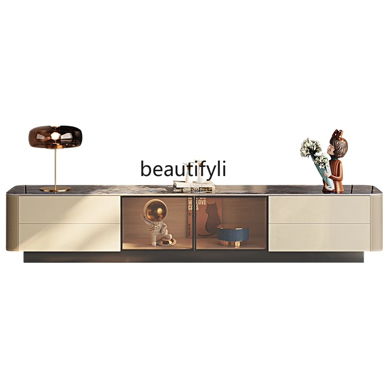 

TV cabinet floor-to-ceiling living room household small apartment modern simple high-end light luxury coffee table TV cabinet