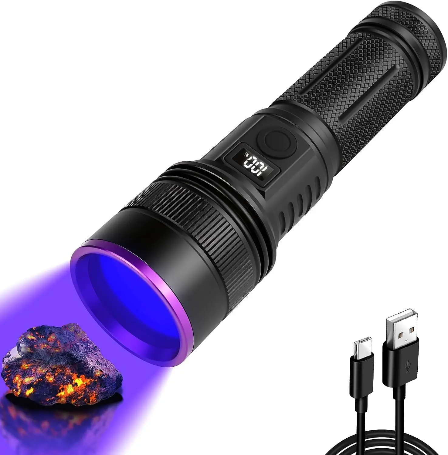 

365nm Rechargeable UV Flashlight 30W with LCD Display for Pet Urine, Scorpions, Blood, Uranium Glass & Resin Curing