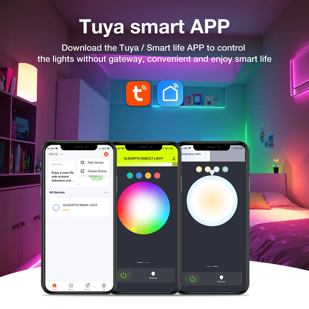 Imagem -05 - Gledopto-controlador Bluetooth Wifi Dimmer em Led Trabalhe com Controle de Aplicativo Tuya Smart Life Rgbcct Rgbw Rgb Cct 20a 12v 24v