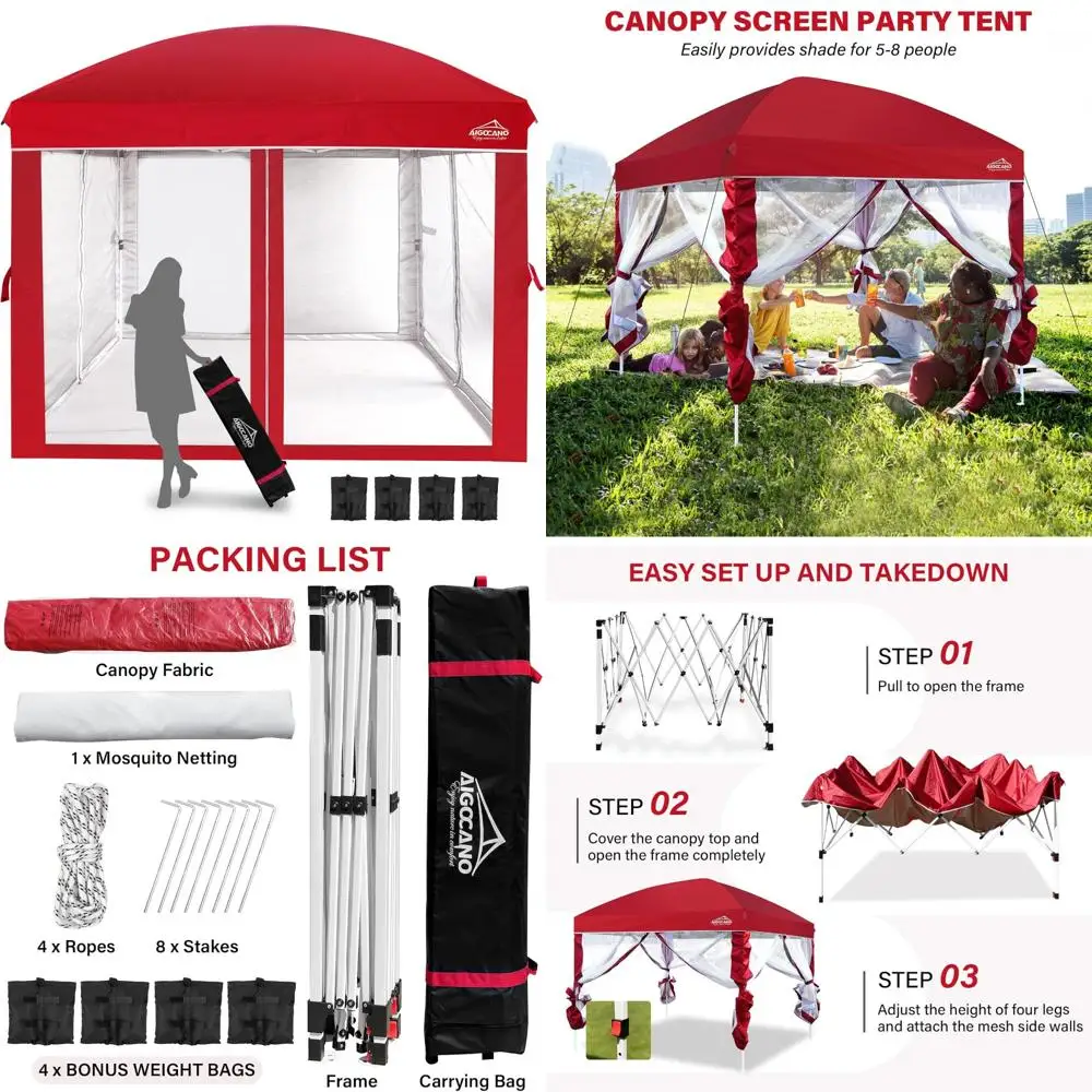 

Canopy Tent with Netting Screen,10x10 Easy Pop Up Gazebo for Outdoor Parties,Camping,Foldable Patio Gazebo with Roller Bag and 4