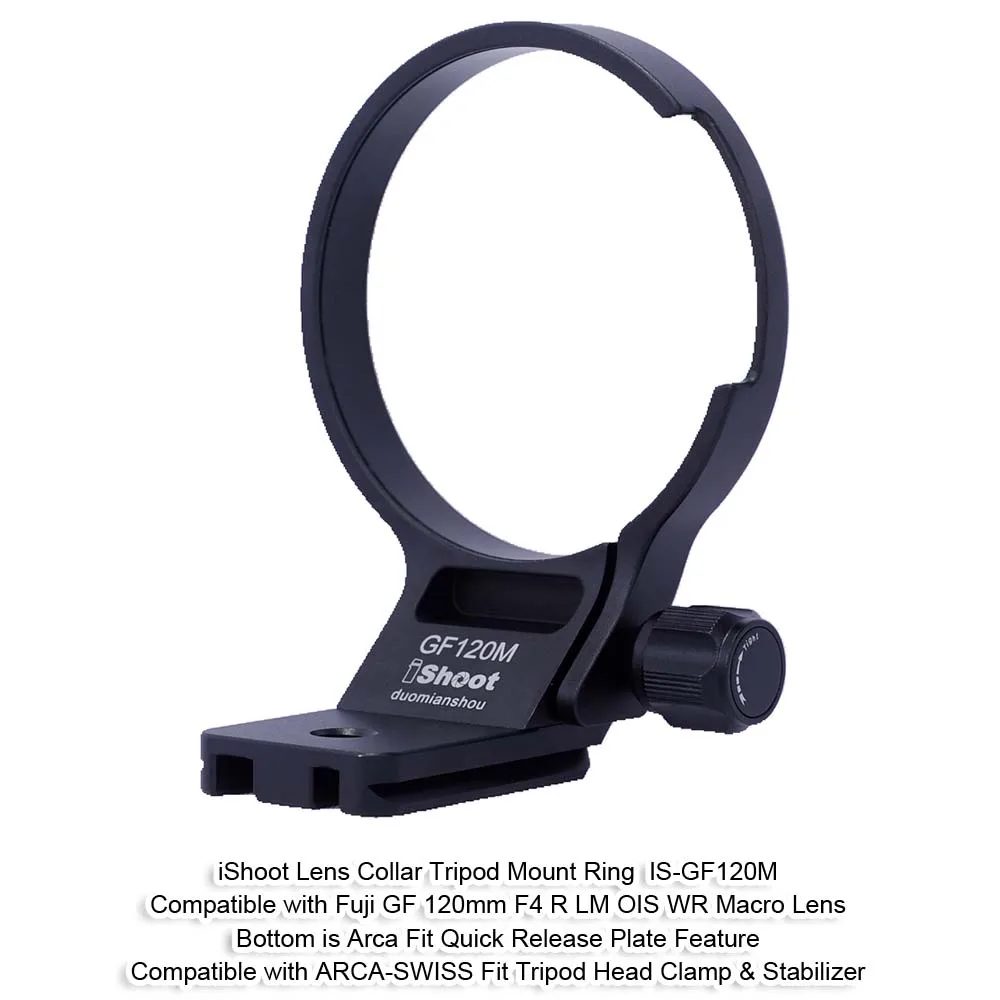 iShoot Lens Collar Tripod Mount Ring Support for Fujifilm GF 120mm F4 R LM OIS WR Macro, with Arca-Swiss Quick Release Plate
