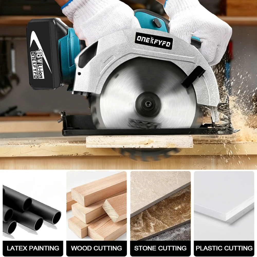 ONEKFYFD 7 Inch Brushless Electric Circular Saw Cordless Efficient Woodworking Cutting Power Tools For 18V Lithium-Ion Battery