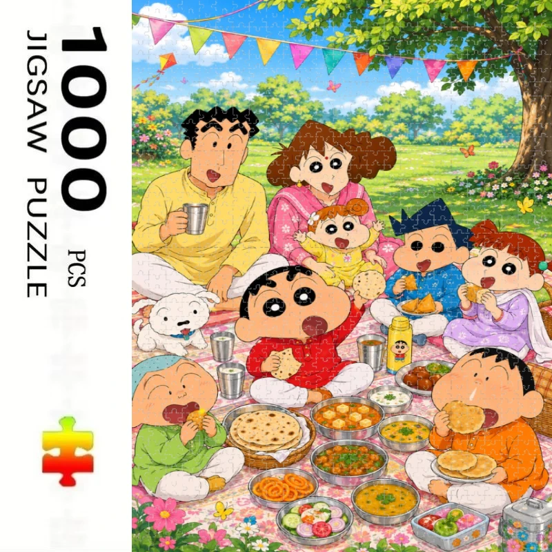 500/1000/1200/2000 PCS Anime Crayon Shinchan Picnic Puzzle Creative Puzzle Jigsaw Birthday Gifts Home Decoration Unique Gifts