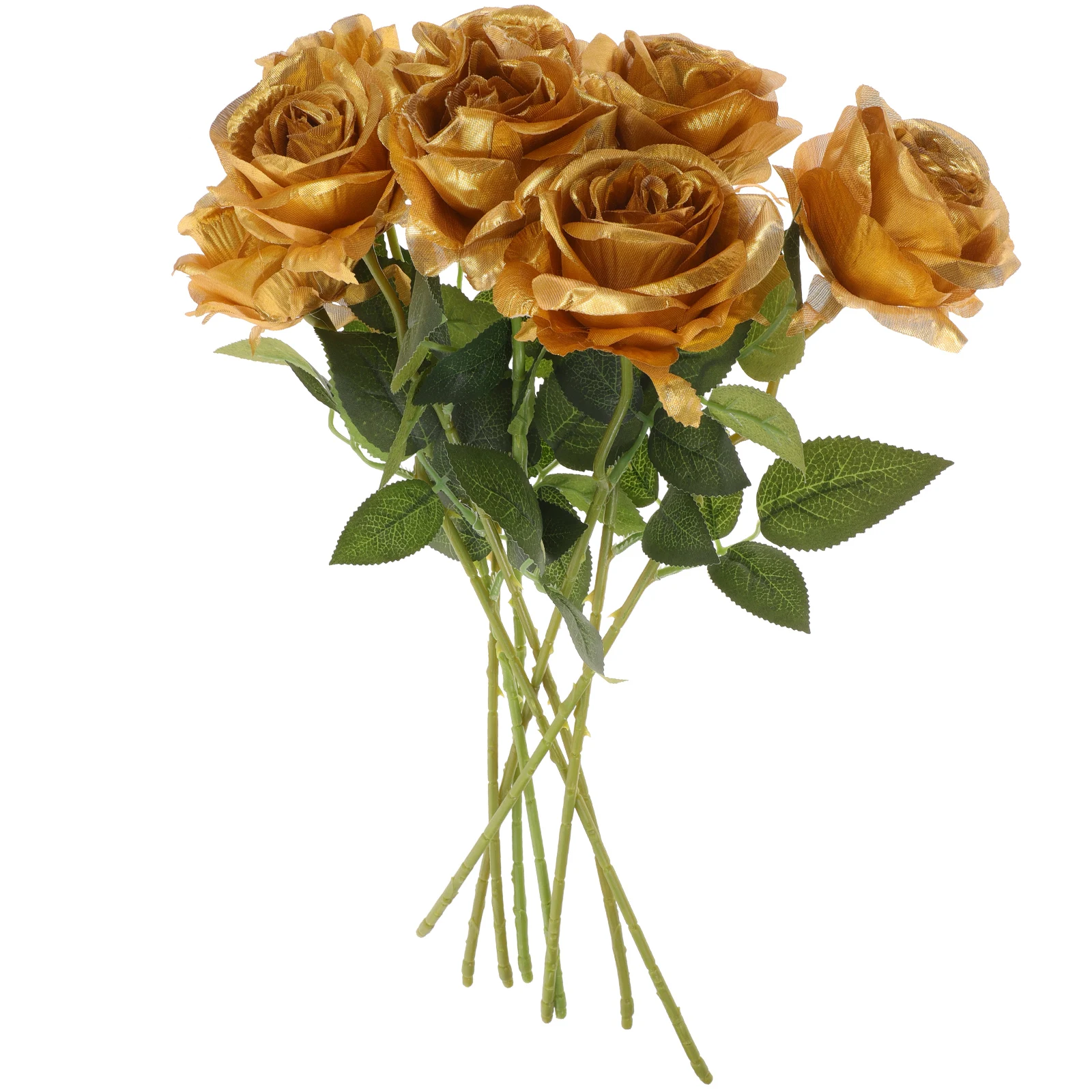 

8 Golden Rose Artificial Flowers Pcs Wedding Decor Arrangement Bouquet Faux Plant Home DecorFlowers NonFading Realistic