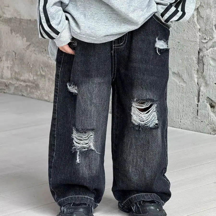 

Kids' Korean Style Ripped Jeans Edgy Streetwear Pants for Toddler Boys & Girls Spring/Fall