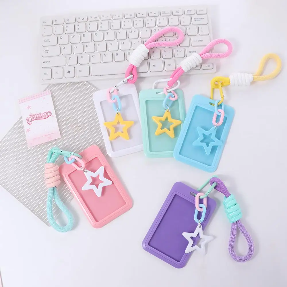 

Защитная цветная крышка для автобусной карты, пластиковые держатели для кредитных карт, подвеска со звездой, подвесная веревка, брелок для ключей