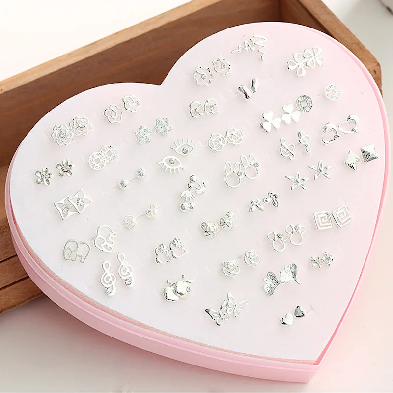 36pairs MIX Youth cute small simple earrings Hot selling heart flower earrings best gift for girlfriend