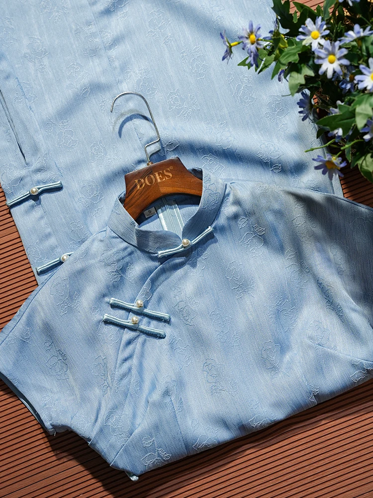 

Blue Young Women's Ele Vintage Sle Midi Length Side Button Design Daily Wear ort Sve Floral Pattern