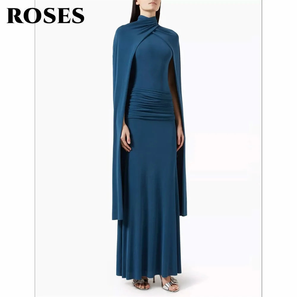 

ROSES Deep Teal Elegant Evening Dress with Cape Prom Dress Ruffled Party Dress for Women Mermaid Celebrity Gala Dress Customized