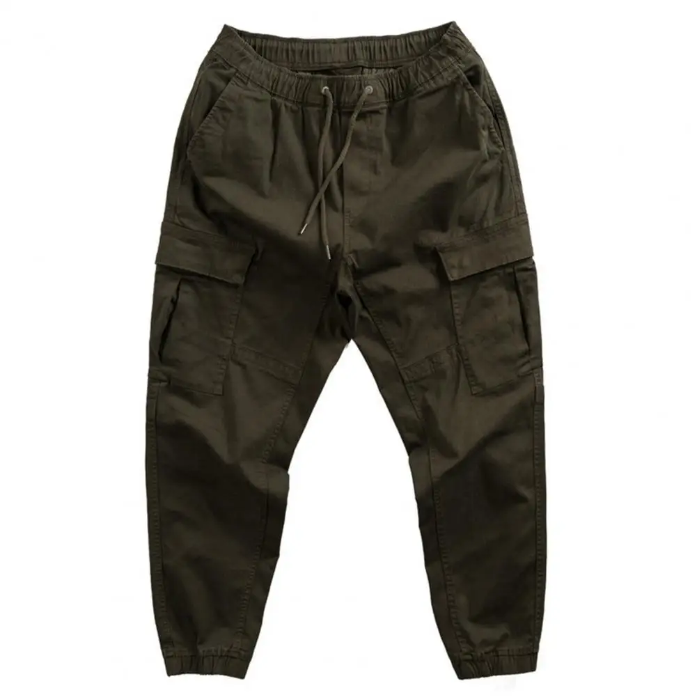 Pantalones informales holgados con cordón y múltiples bolsillos para hombre, peto de poliéster con cintura elástica y cordones, pantalones Cargo a la moda para exteriores