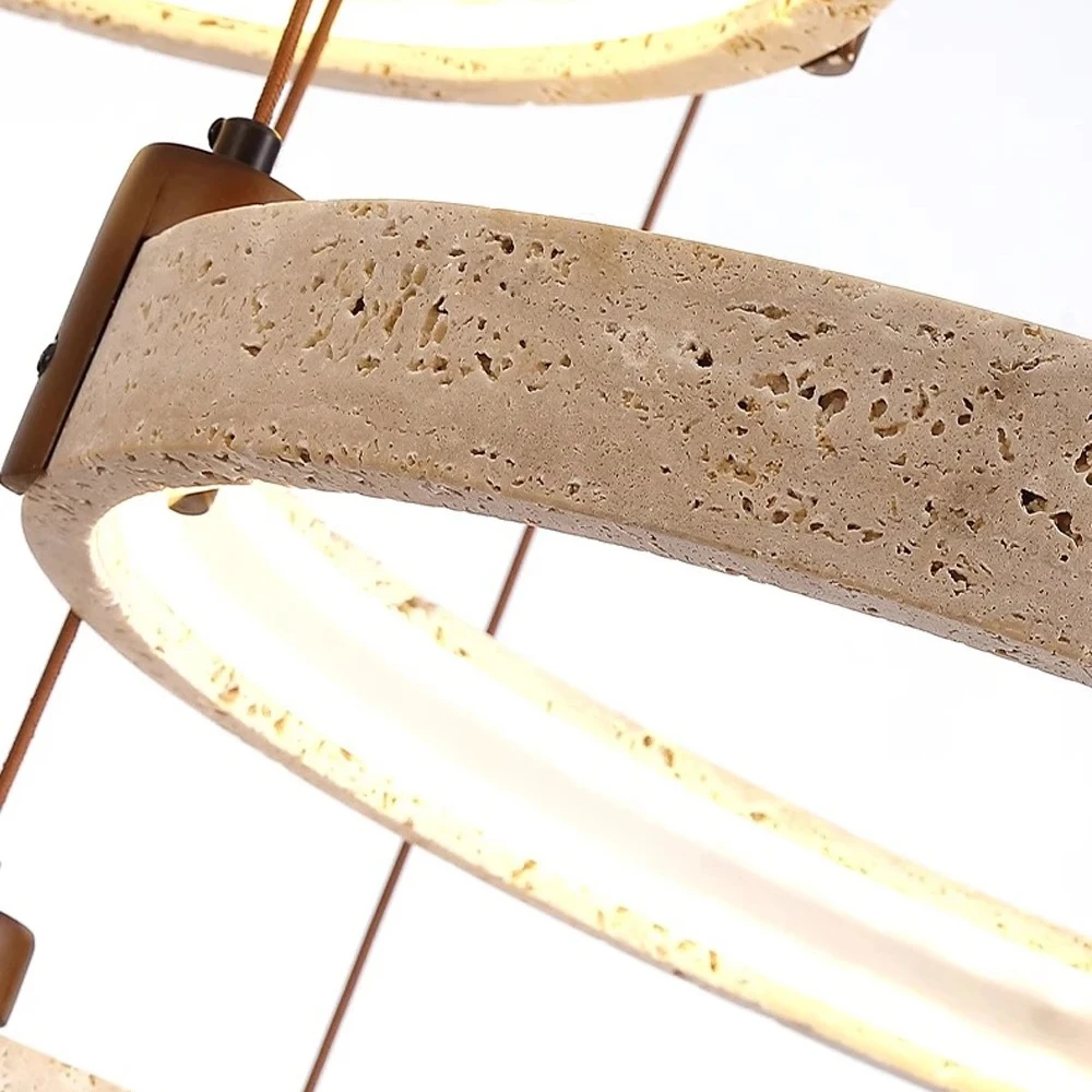 

Wabi-sabi Style Natural Stone Pendant Lights Travertine Ring Suspension Luminaire Living Dining Room Home Decor Chandeliers