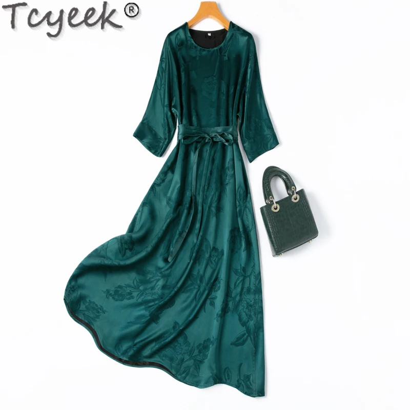 Tcyeek 45mm 100% vestidos de seda amoreira para mulheres high-end primavera verão roupas 2024 vestidos femininos elegantes vestidos de mujer