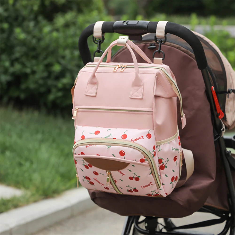 Mommy Bag Blue Cherry Multi-Layer Storage Quick Grab Anti-Loss And Anti-Theft Good Stuff For Moms And Babies Storage