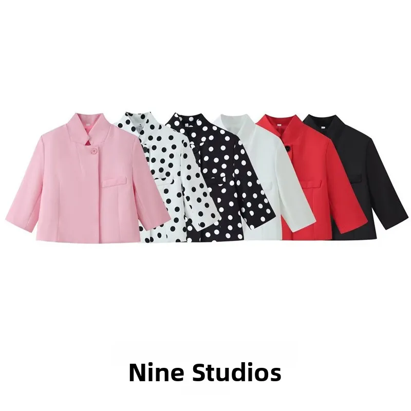

Nine Zar Women's Casual Short Sleeve Stand Collar Suit Jacket Six Colors Standard Fit Polyester Winter Fashion Ladies' Wear