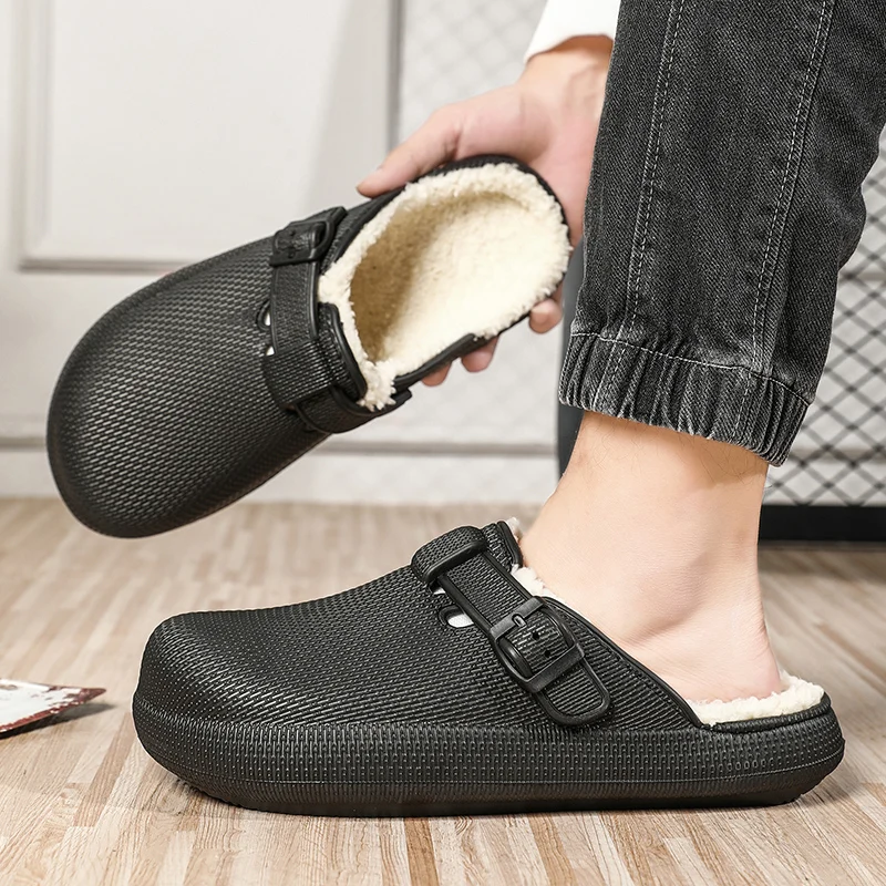 Winter Slippers for Men Half Shoes Anti-Skid Kitchen Shoes Lightweight Eva Slides Comfortable Male Sandals Chaussures Homme Luxe