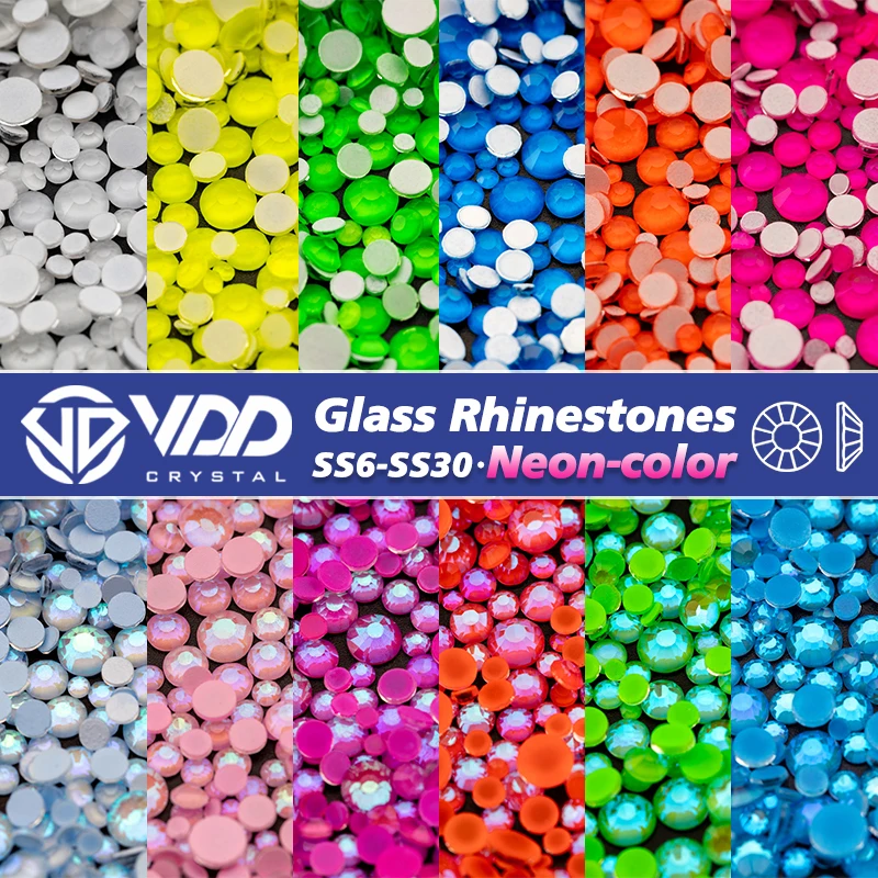 VDD Neon-color SS6-SS30 High Quality Glass Rhinestones Crystal Flatback Stones For Nail Art Accessories DIY Crafts Decorations