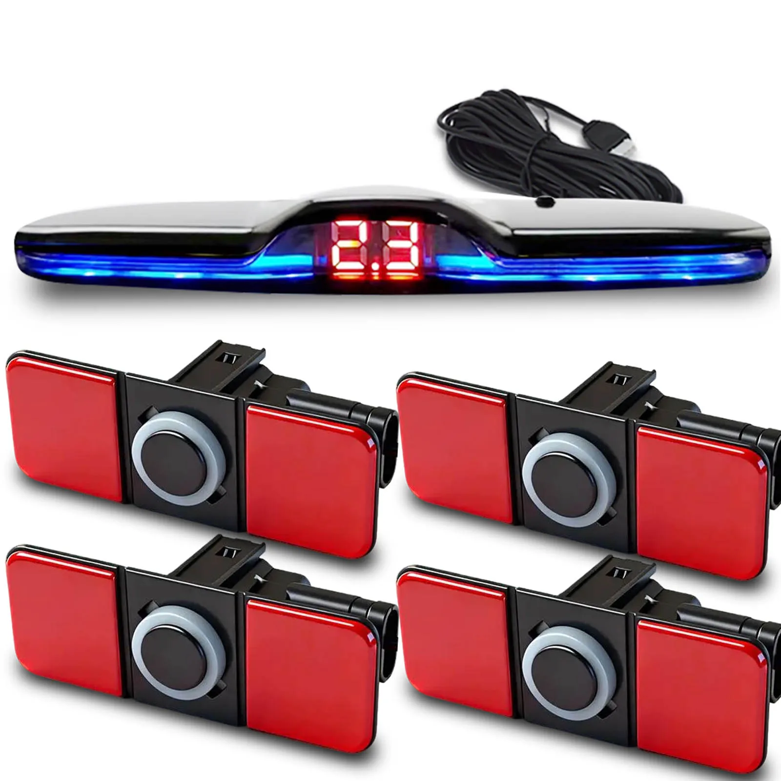 Parktronic 4 Parking Sensors Kit Reversing Backup Radar Recoil Flat 16.5mm Auto Detector Bow Style  Assistance Buzzer Automobile