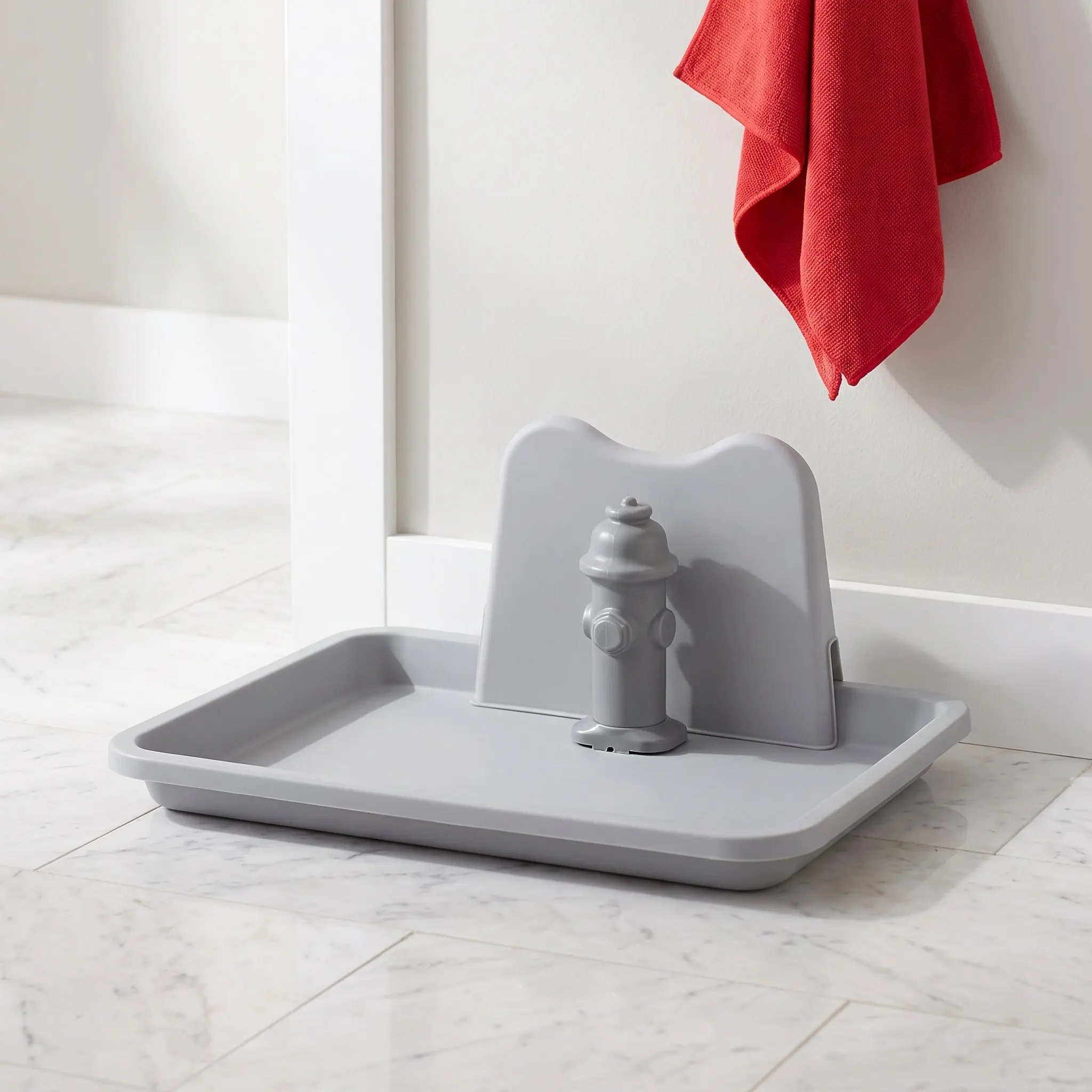 Dog Potty Trainer with Fire Hydrant Post High Splash Guard Indoor Pet Toilet Training Tray Urine Shield Pee Protector for Dogs