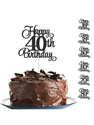 1 pcs Personalised Age Cake Topper Cupcake Flag Happy Birthday Glitter 30th 40th 50th 60th 70th 80th 90th Decor Adult Kids