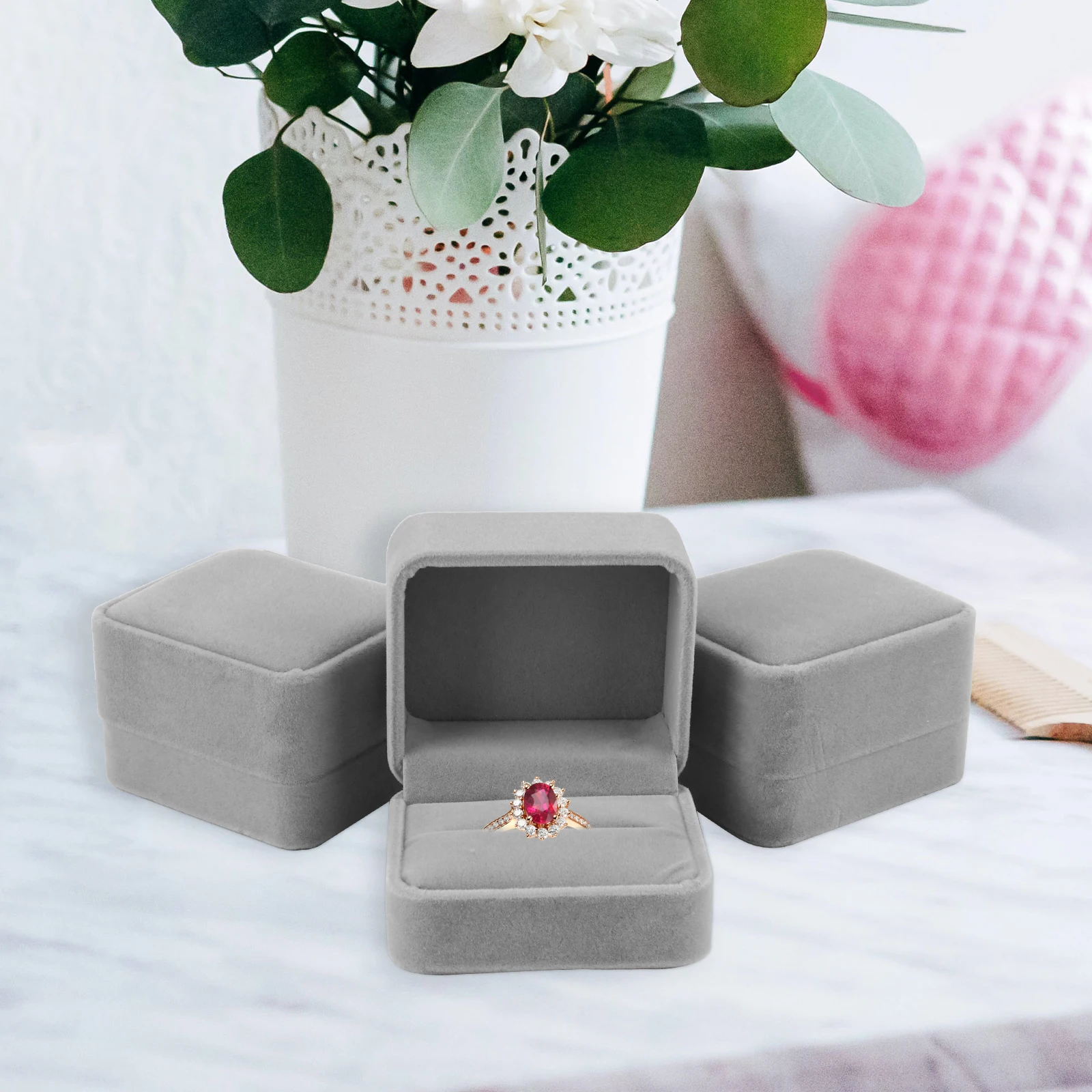 

3pcs Jewelry Box Ring Storage Case Elegant Ring Holder Wedding Engagement Gift Women Girls Display Packaging Holder