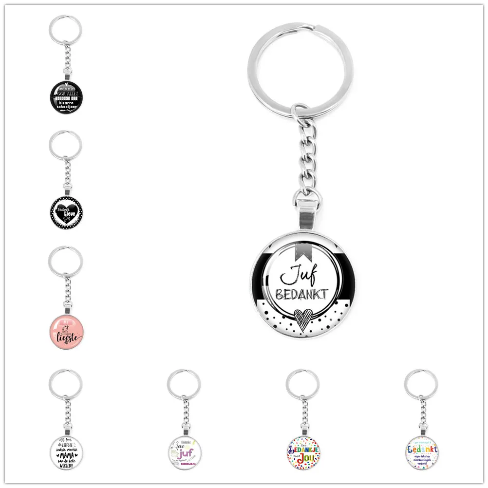 VOOR DE Liefste Juf Sleutelhanger Glass Keychain Anneau Porte Clef Bedankt Juf Cadeau Thank You Dear Teacher Gift Jewelry