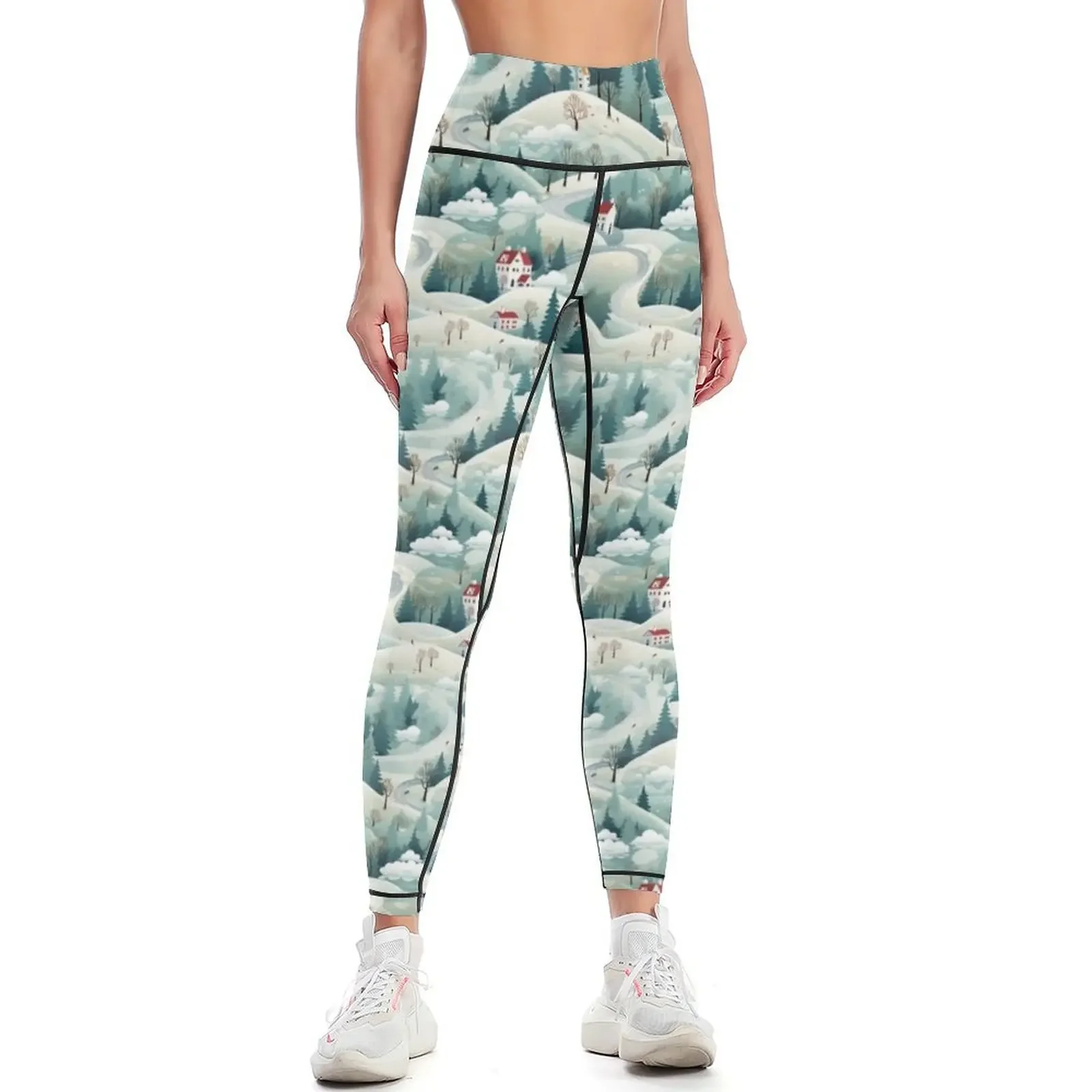 

Snowy Abstract Fantasy: Ethereal Winter Design for Modern Style Leggings sports woman gym for physical flared Womens Leggings