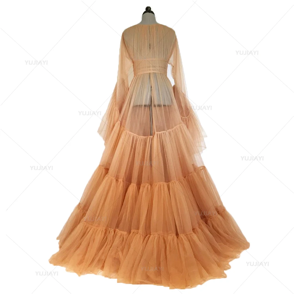 Puffy Tulle Robe prospettiva Sheer Long Bridal Sleepwear vestaglie Fluffy maternità Dress photoboot Evening Party Gowns