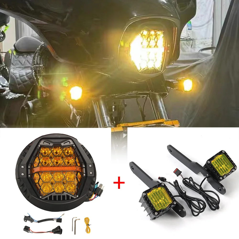 

7 Inch Performance LED Headlight DRL E24&Turn Signal Light For Harley Touring Street Glide 14-23 Headlamp Amber DRL Hi/Low Beam