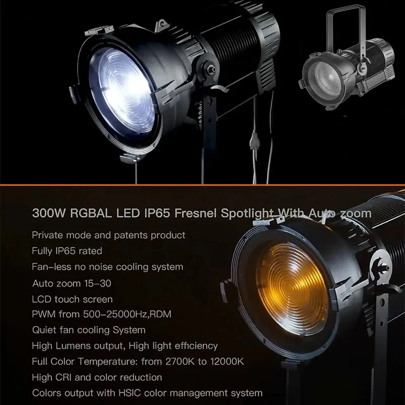 

AOPU Waterproof 300W 2in1 Outdoor TV Studio LED Electric Zoom Fresnel Stage Light for Concert DJ
