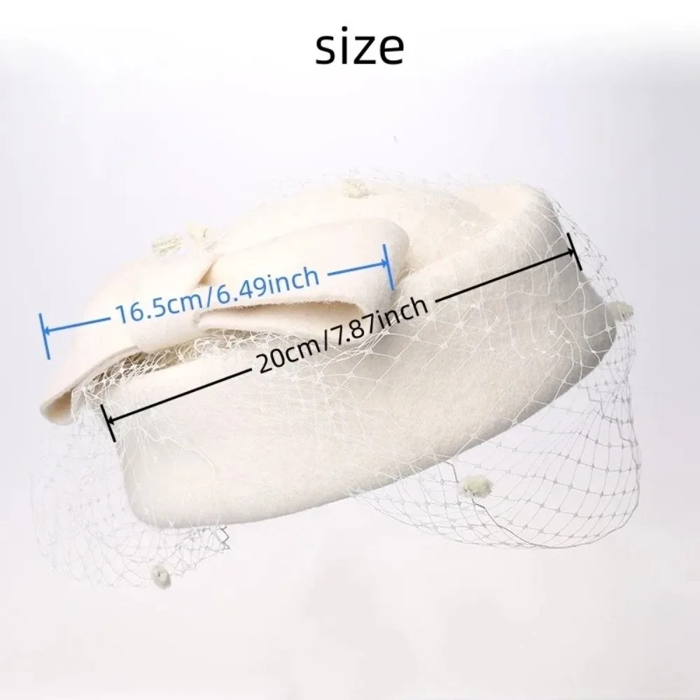 Fashion Elegant Mesh Wool Jazz Hat Warm Woolen Breathable British Style Hat Bowknot Veil Hat Autumn Winter view 6