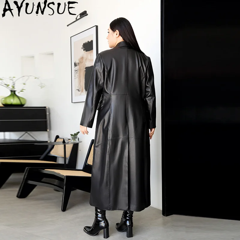 AYUNSUE Natural Sheepskin Genuine Leather Jacket Woman 2025 Long Trench Coat for Women Vintage Autumn Clothes Jaqueta De Couro