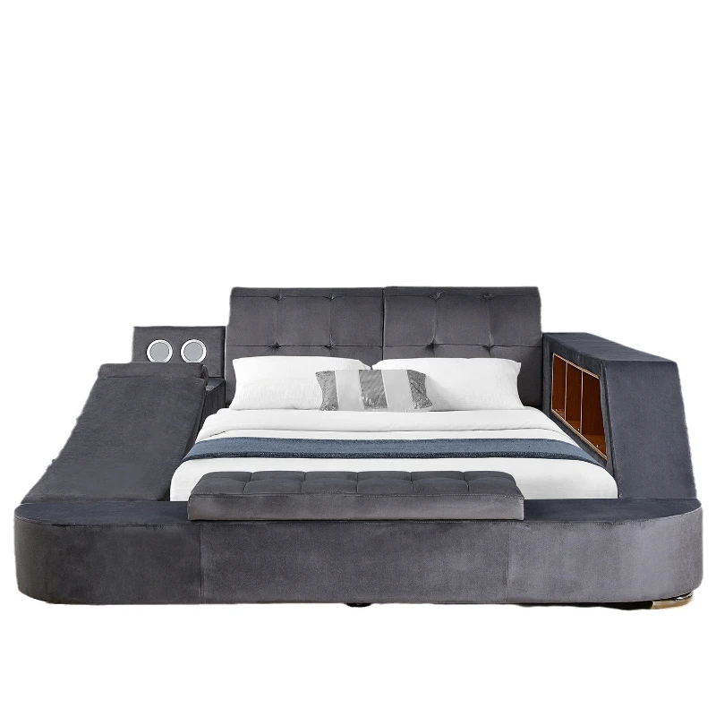 

Light luxury imitation leather bedroom soft bag bed smart audio bed large size bedroom furniture
