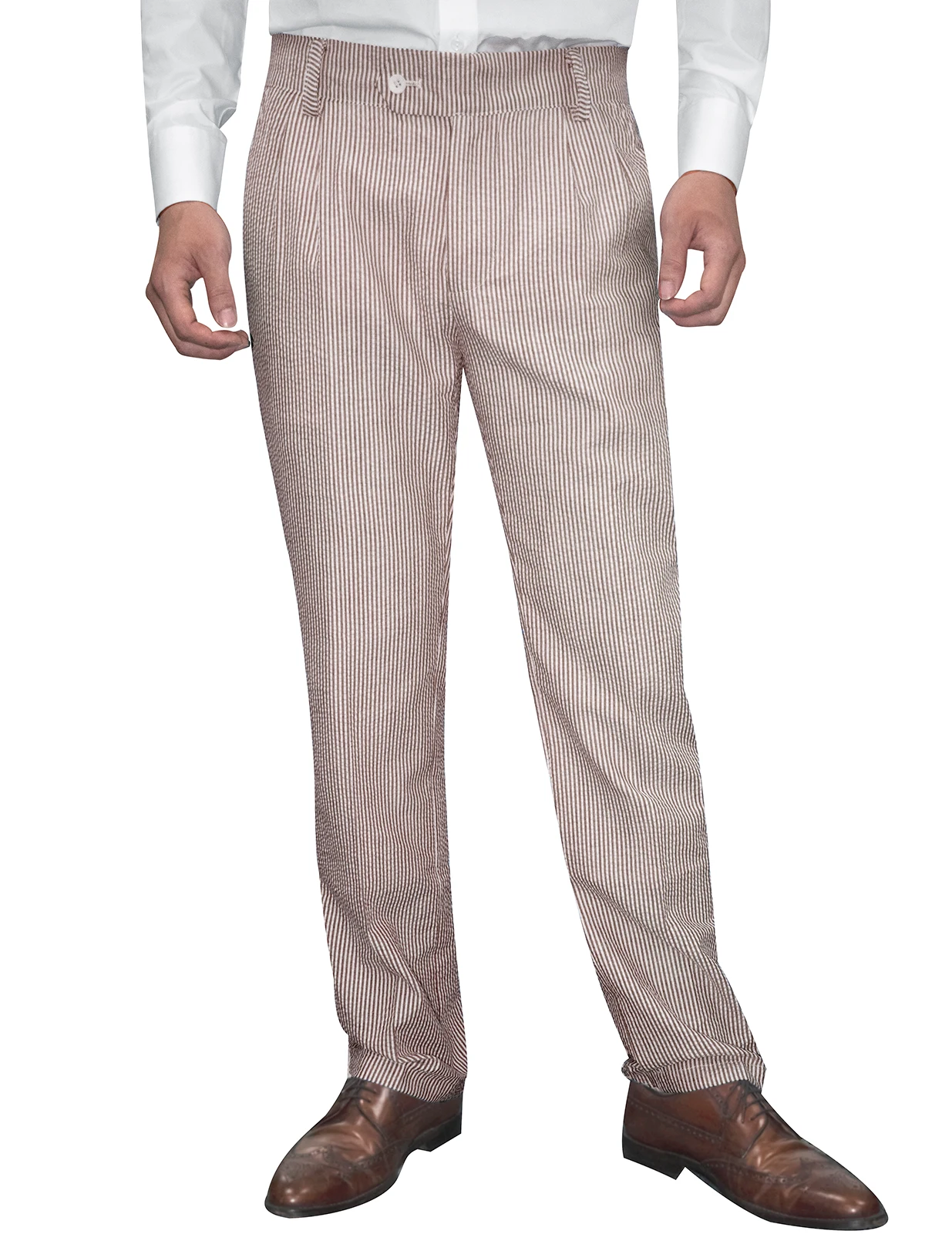Classic Burgundy Striped Men's Pleated Trousers with Side Adjusters Autumn Wedding Guest Pants Customized