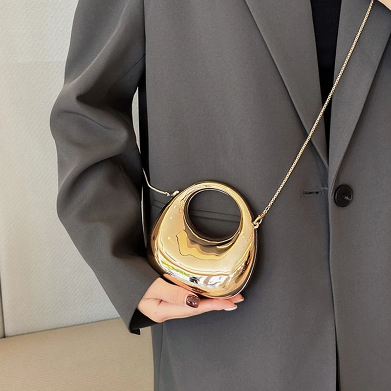 New【Women's Chain Crossbody Bag Small Purse Acrylic Metallic Luster Half Moon Party Banquet Women's Bag Luxury Handbag】