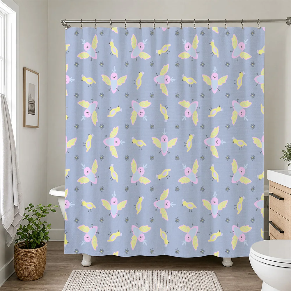 Waterproof Bird Pattern Shower Curtain Liner for Bathroom Decor Blue Pastel Watercolour Shower Curtain Master Bathroom Gift