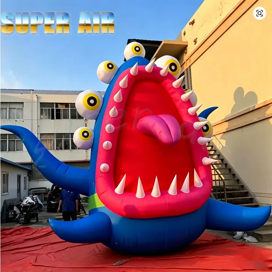 Giant Inflatable Multi-Eyed Monster Model, Custom Blow Up Cartoon Alien Monster with Teeth & Tongue for Halloween Party,