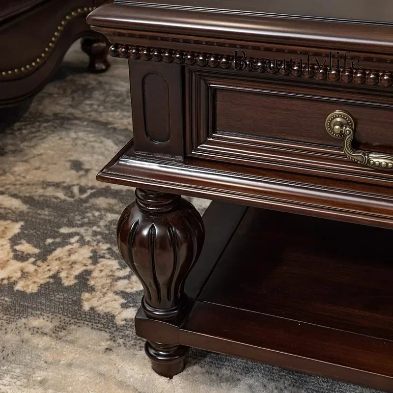 طاولة قهوة من الخشب الصلب الأمريكي من QQ، تخزين مستطيل من خشب الجوز، طاولة شاي متكاملة، فيلا فاخرة