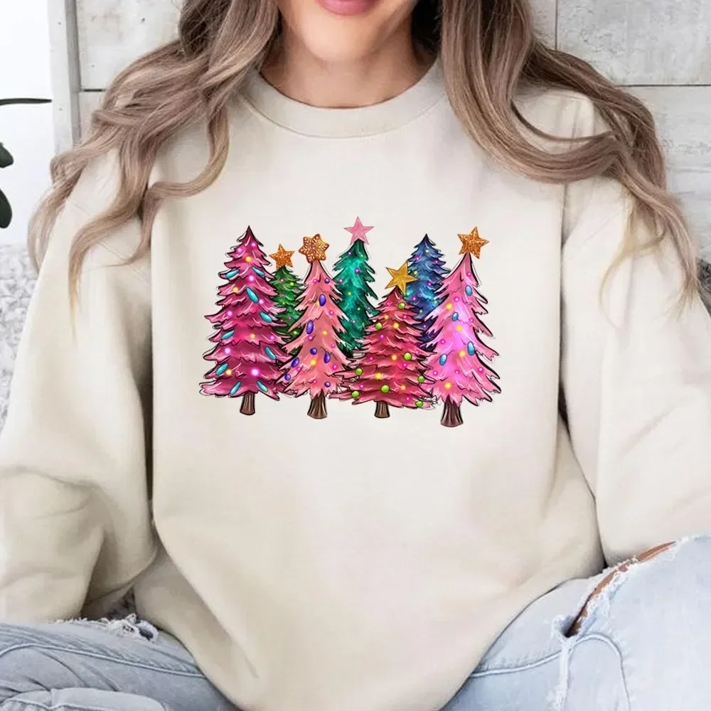 Pink Tree Christmas Hoodies Christmas Sweater Christmas Party Tree Sweatshirt Holiday Hoody Men Women Winter Sweatshirt Costume