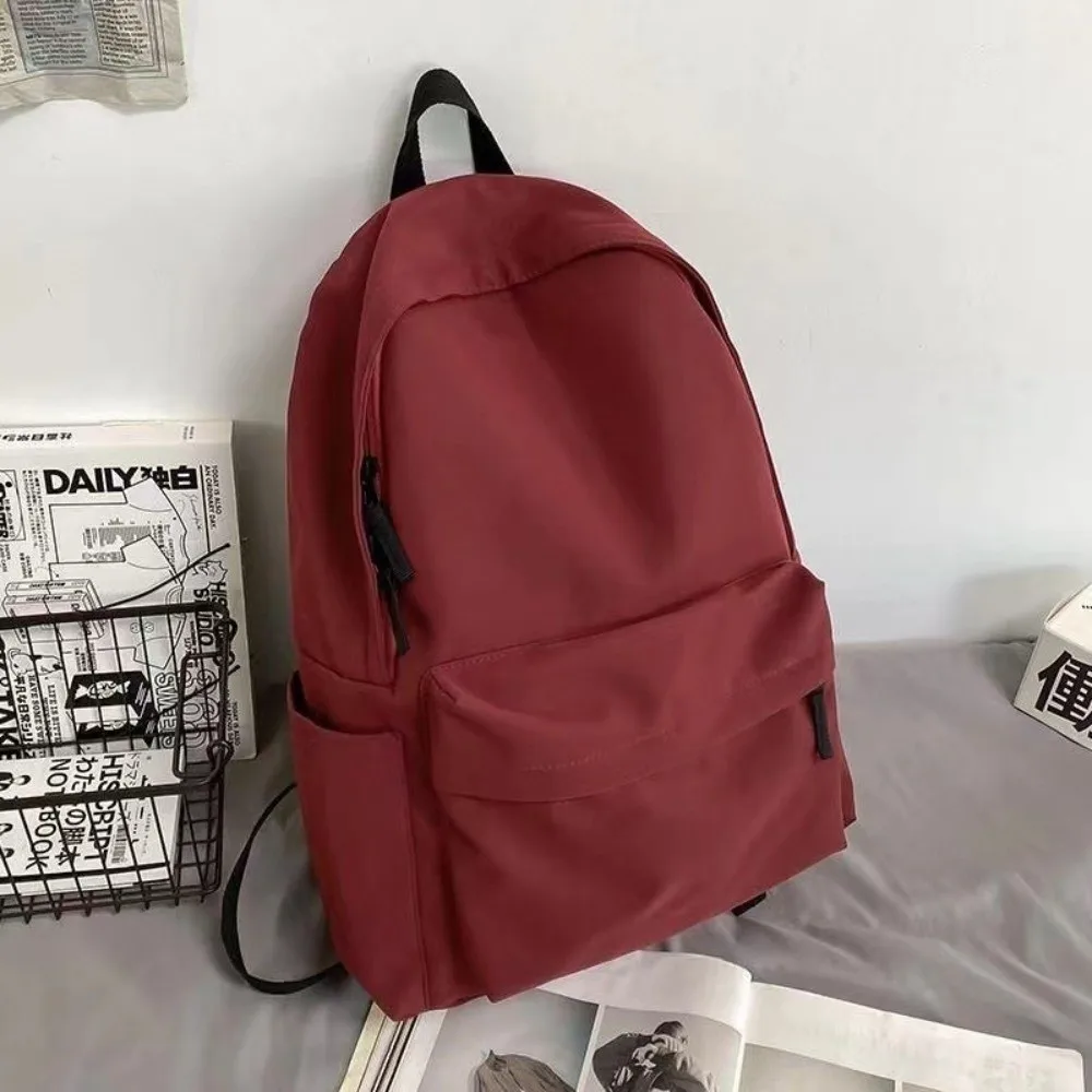 Modern Large Capacity Student Backpack Nylon Casual School Bag Adjustable Straps Solid Color Travel Bag Outdoor Activities