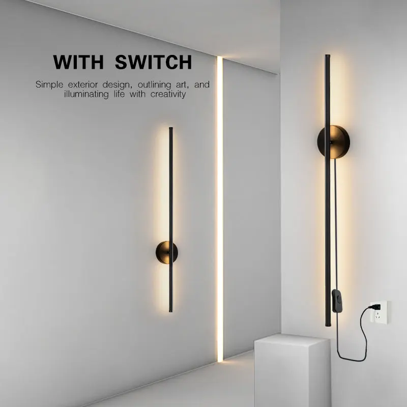 

Nordic 360° Rotation LED Wall Lamps with Switch for Bedroom Living Room Black LED Wall Lights Luminaire Wall Sconce AC85-265V