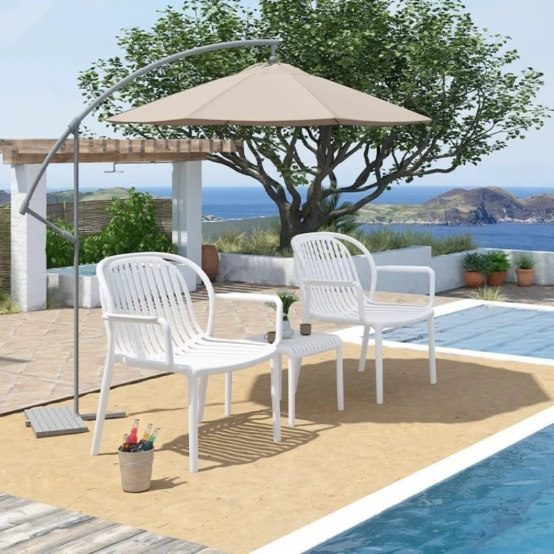 Garden table and chair three-piece set, household open-air balcony, outdoor leisure beach chair can be stacked