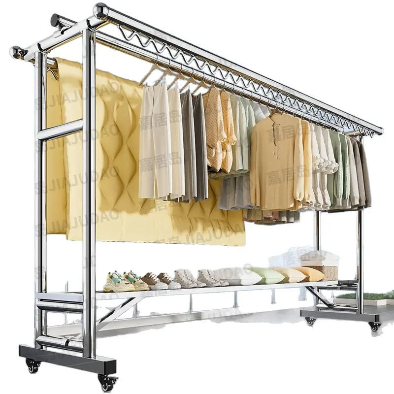 304 stainless steel drying rack floor-to-ceiling outdoor balcony household folding movable clothes rod windproof quilt artifact