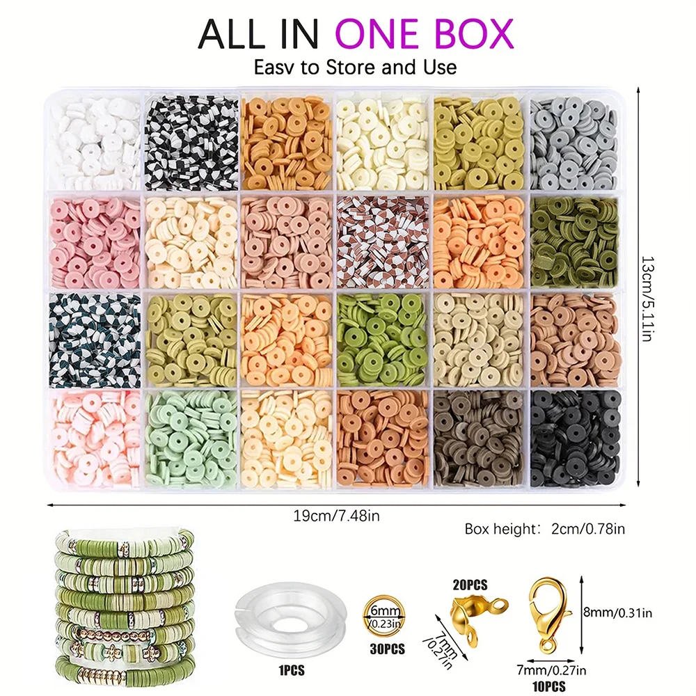 مجموعة حبات الطين لصنع الأساور ، حبات حجرية مسطحة ، مجوهرات ذاتية الصنع ، هدايا لها ، 24 لونًا