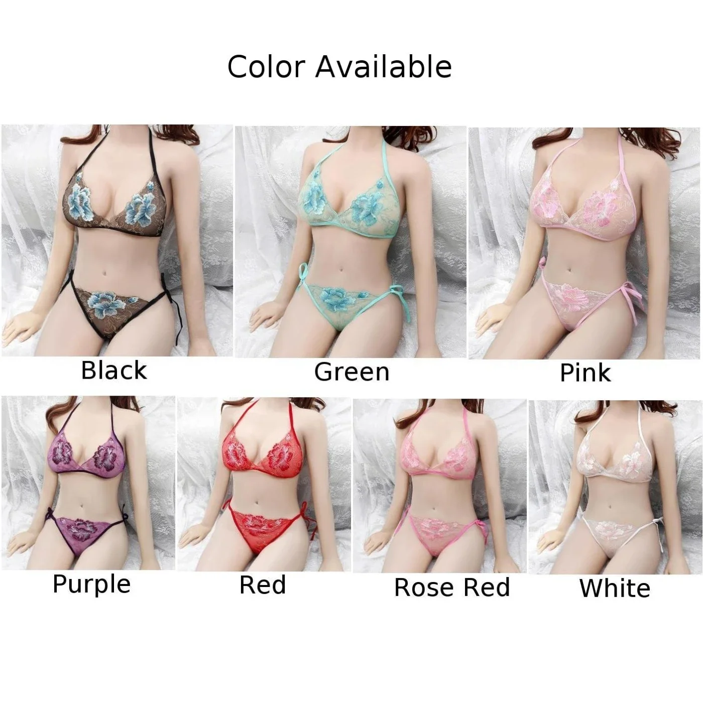 Costume da bagno da donna Fiori di pizzo Reggiseno push up Set bikini Vedi attraverso Perizoma perizoma Set di biancheria intima a vita bassa Mutandine