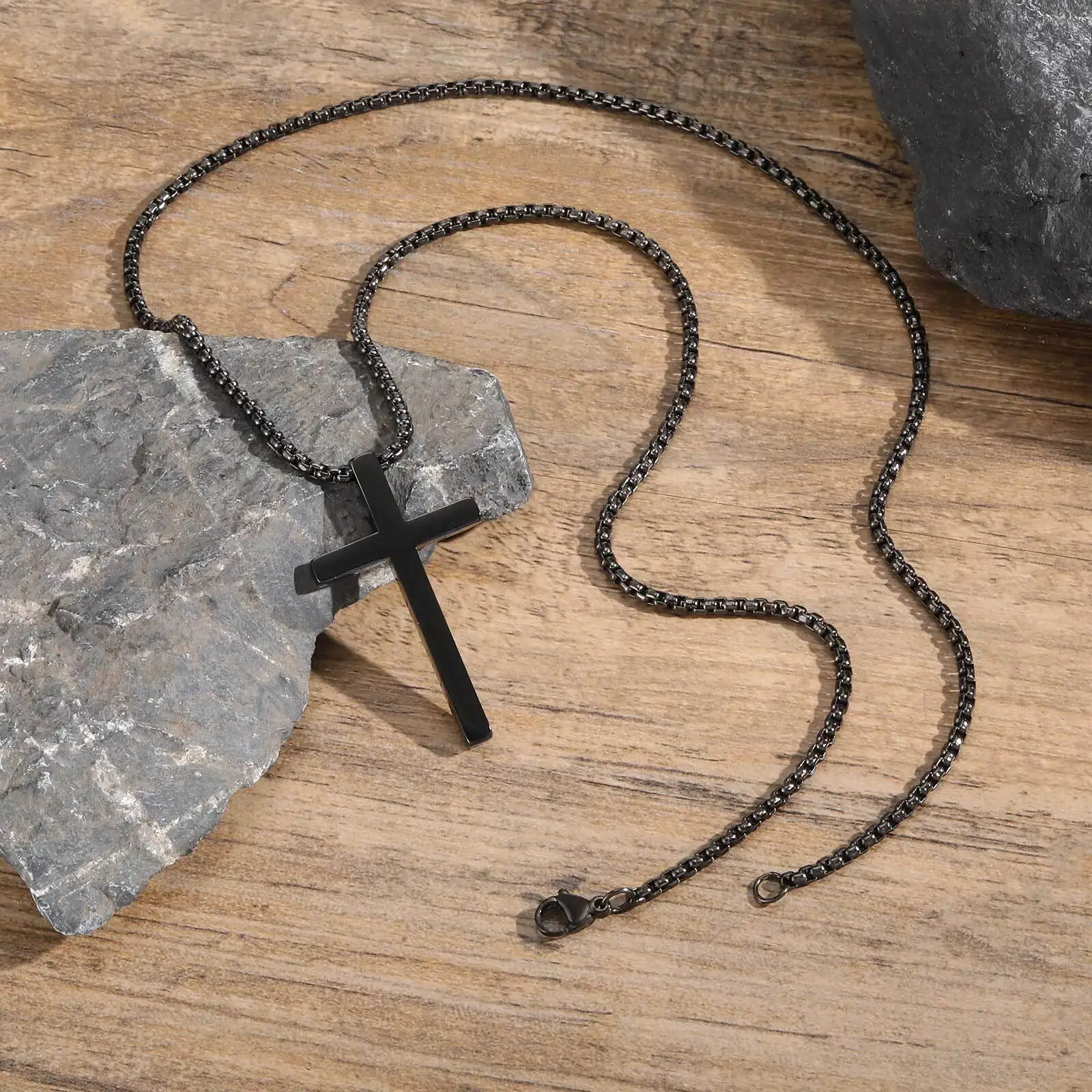 Waterproof Men's Cross Pendant Necklaces,60cm Silver Black Gold Color Christian Pendant,Classic Jewelry Gift for Him - Image 6